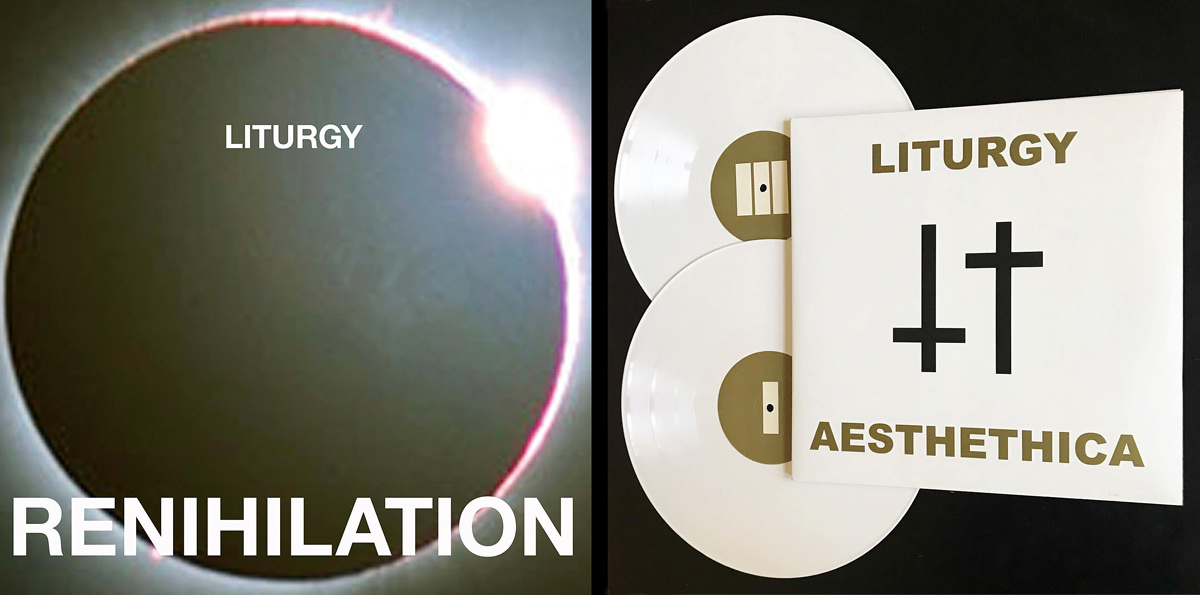 Obal prvních dvou desek kapely Liturgy: Renihilation (2009) a Aesthethica