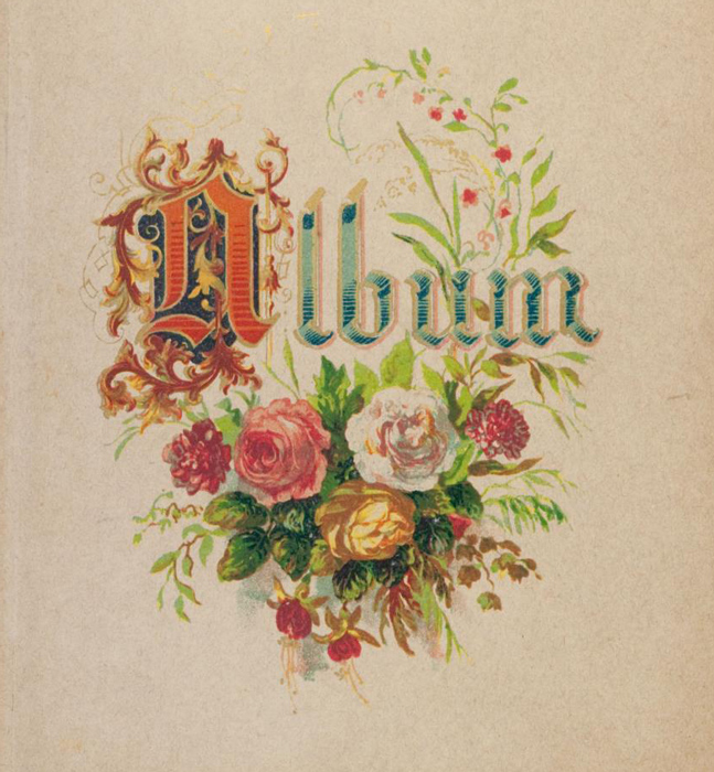 Frontispis rodinného alba s květinovým dekorem