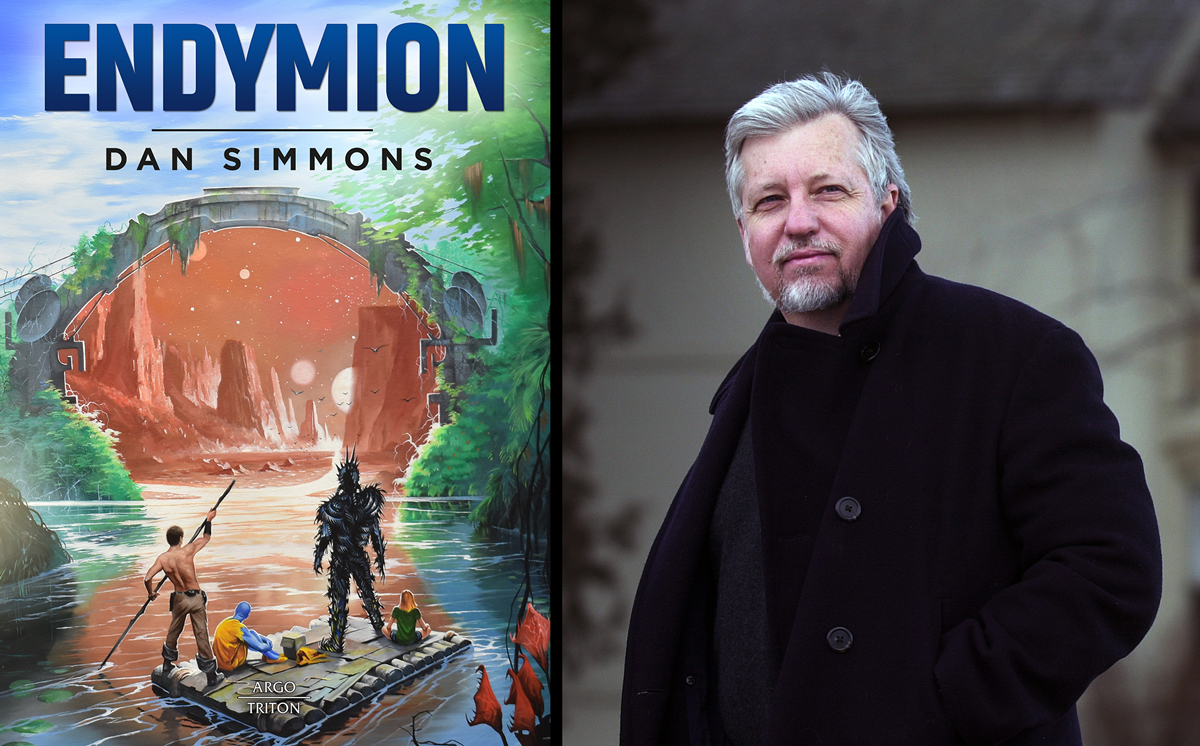 Obálka Simmonsova románu; vpravo Simmons