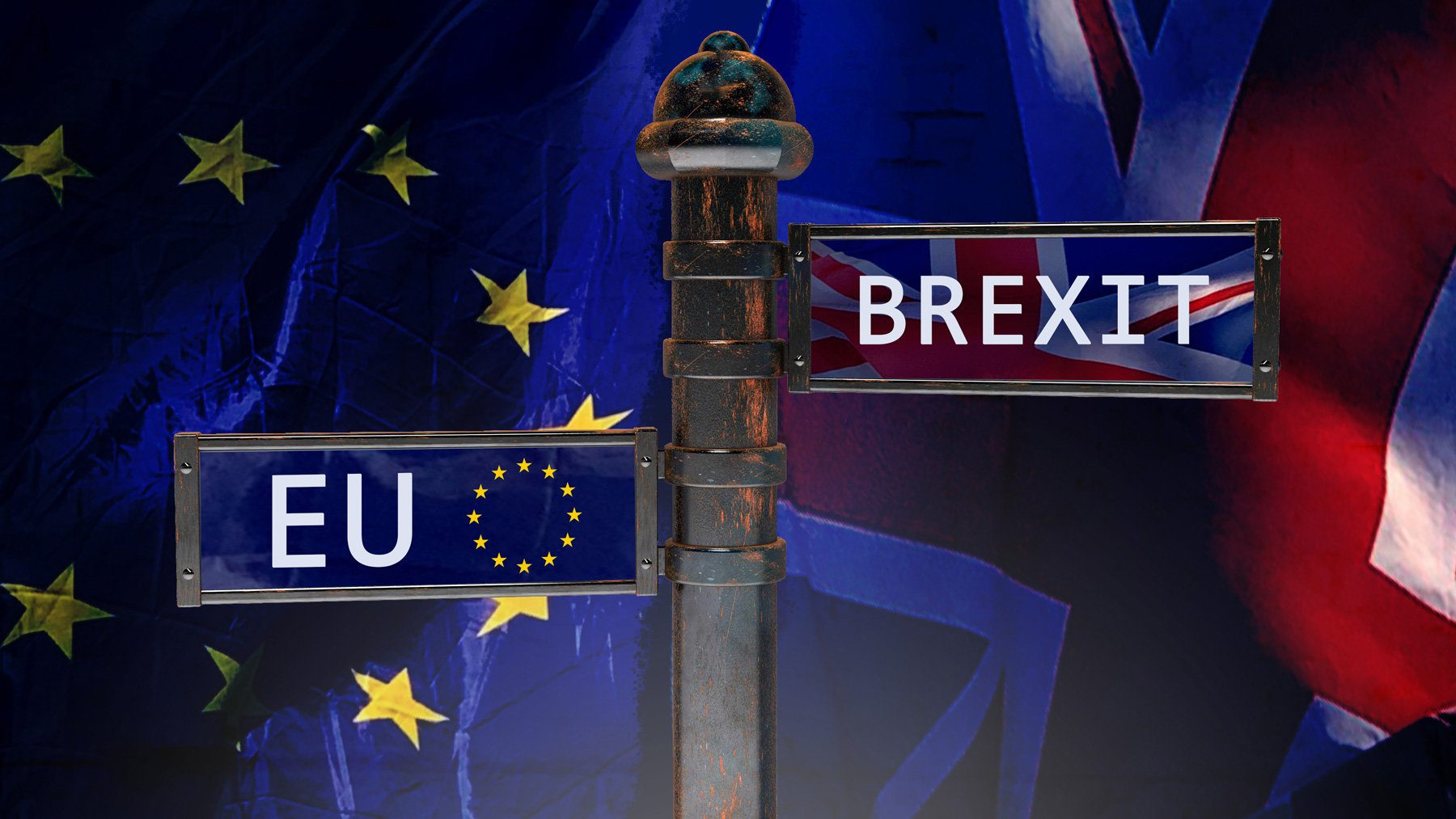 rozcestník s nápisy Brexit a EU