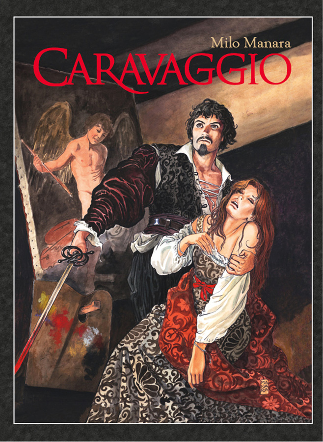 Caravaggio s mečem a omlévající ženou v náruči