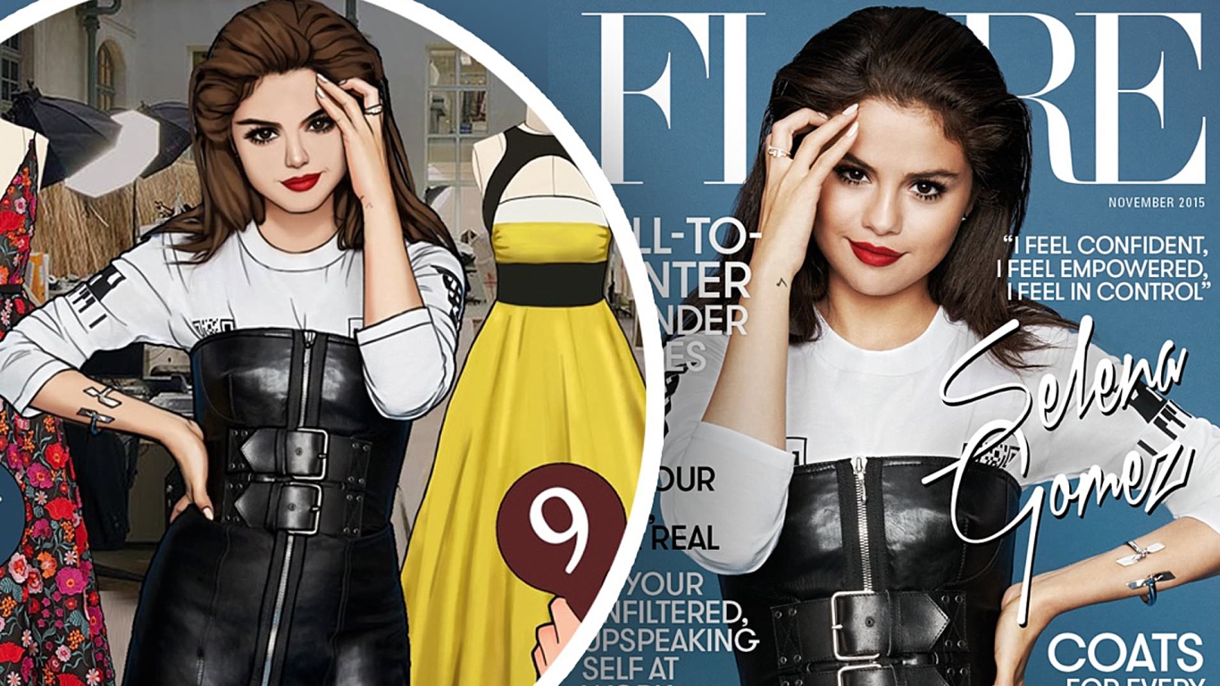 Selena Gomez v aplikaci Clothes Forever – Styling Game