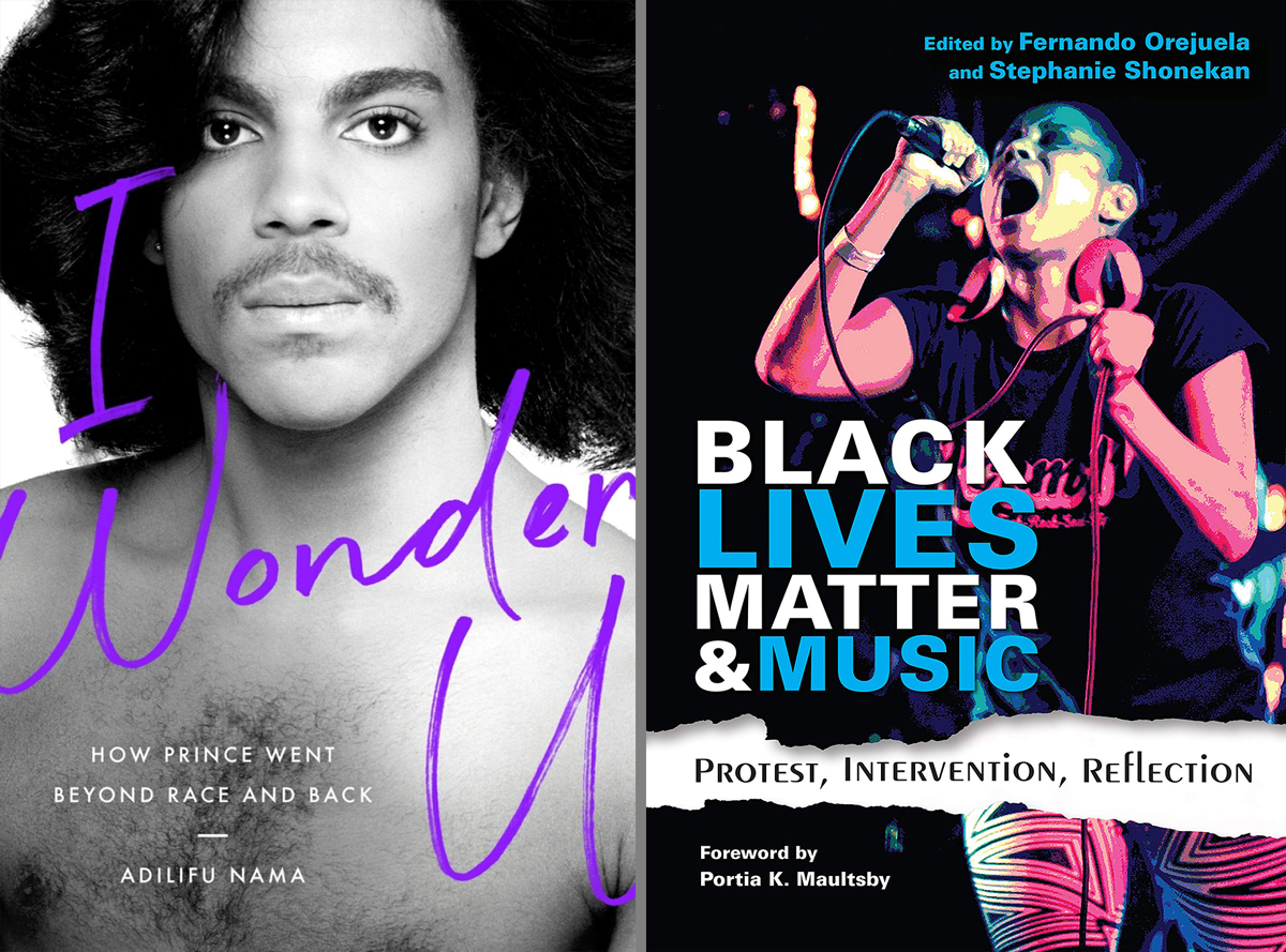 vlevo portrét Prince a vpravo obálka knihy