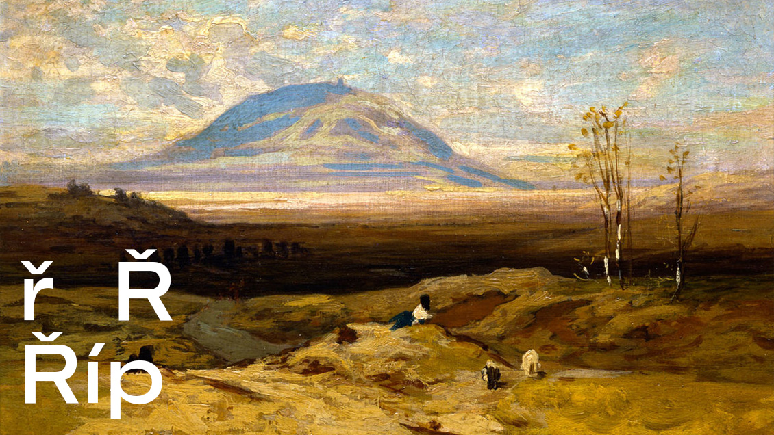 malba krajiny s horou Říp