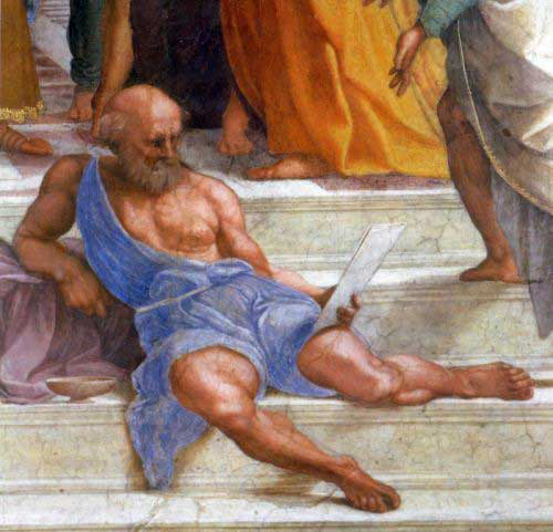 Diogenes čtoucí na schodišti