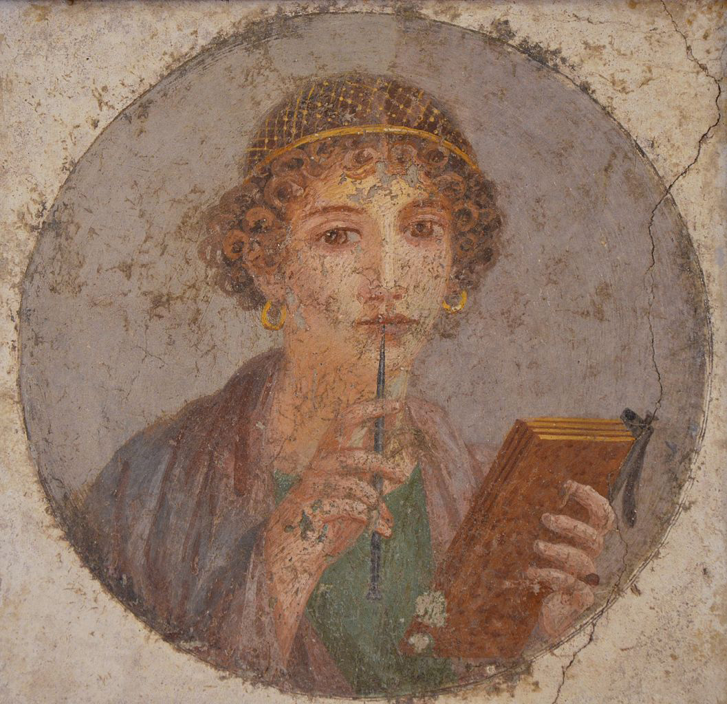 freska básnířky Sapfó s voskovou tabulkou