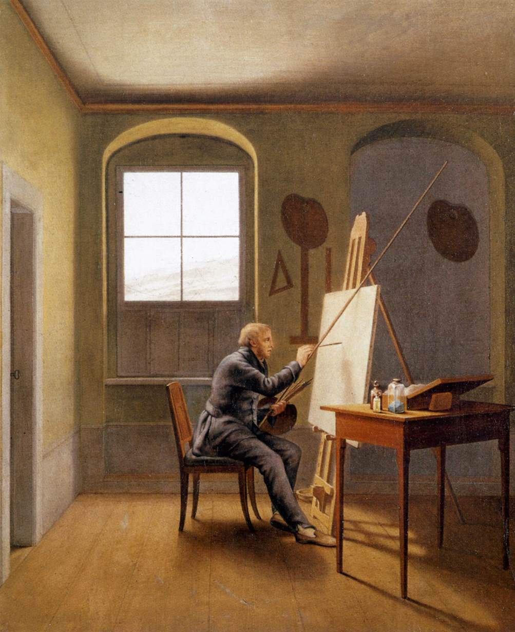 Caspar David Friedrich maluje ve svém ateliéru