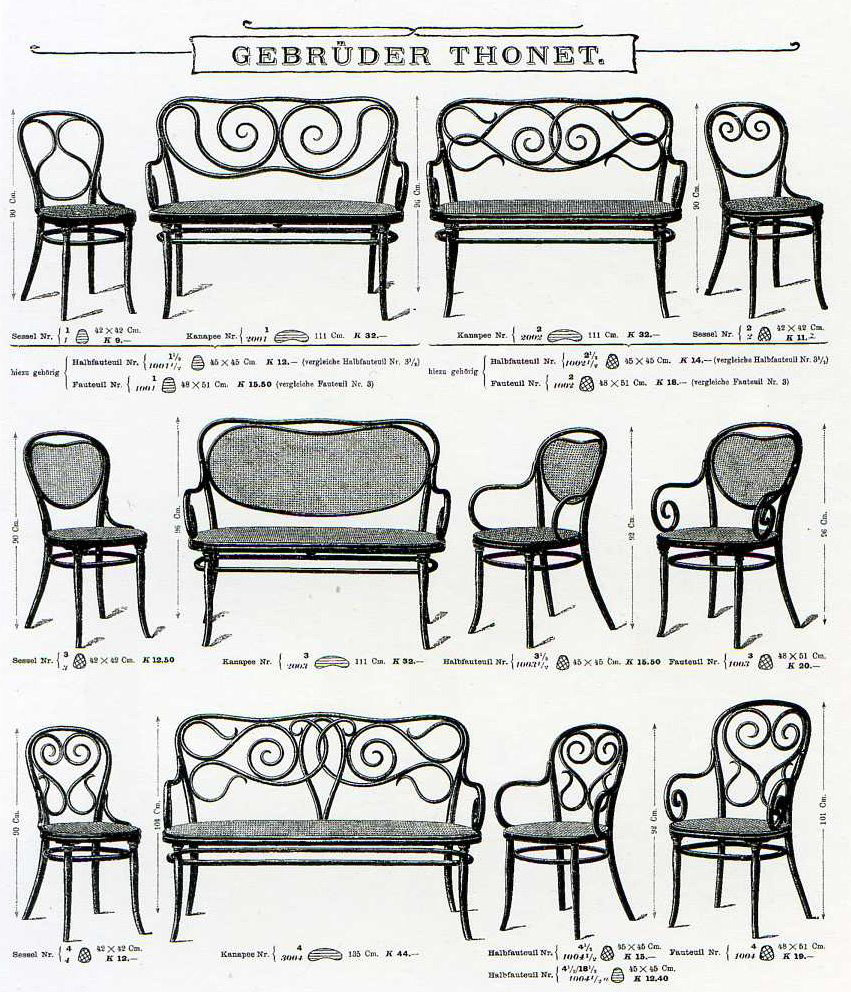 Stránka z katalogu s nabídkou židlí od firmy Thonet, 1904