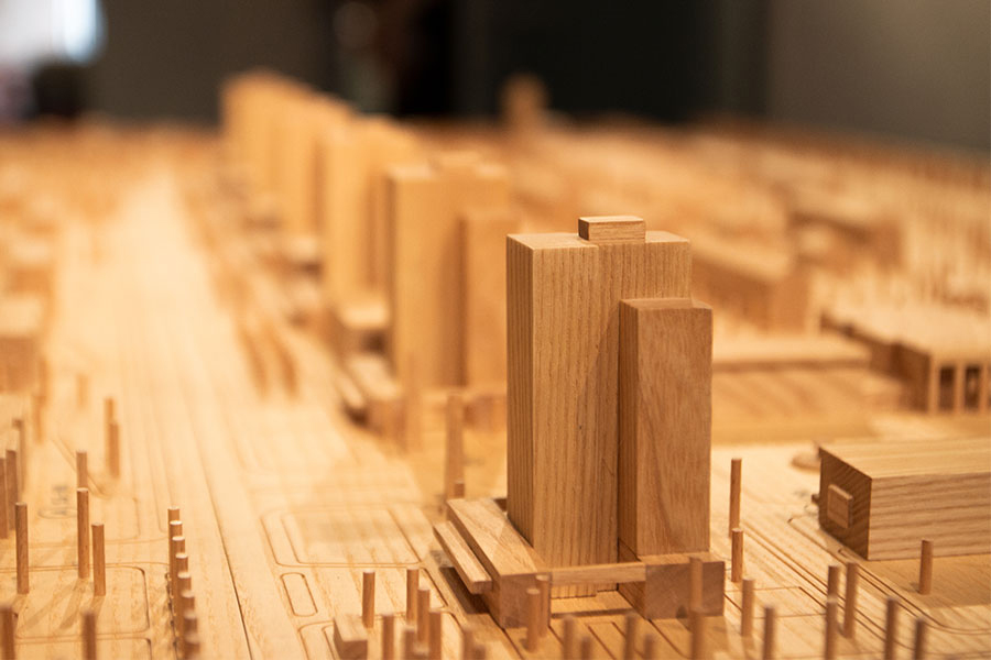 dřevěný model sídliště