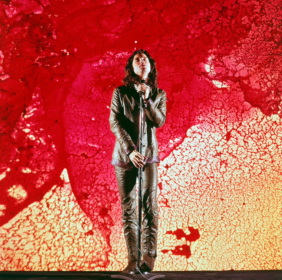 Zpěvák a básník Jim Morrison s mikrofonem