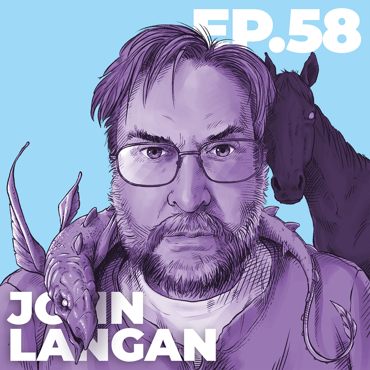 John Langan na ilustraci k podcastu Humming Fools