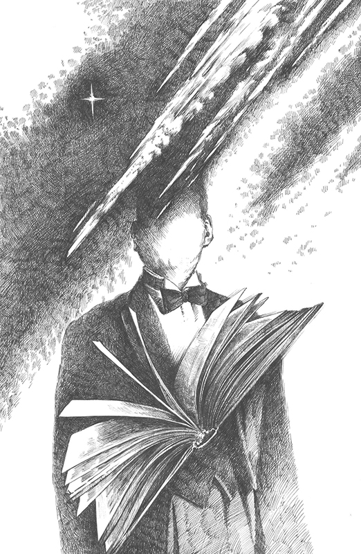 Ilustrace Jana Gemrota k románu Nory Eckhardtové Kniha, kterou posypal hvězdný prach