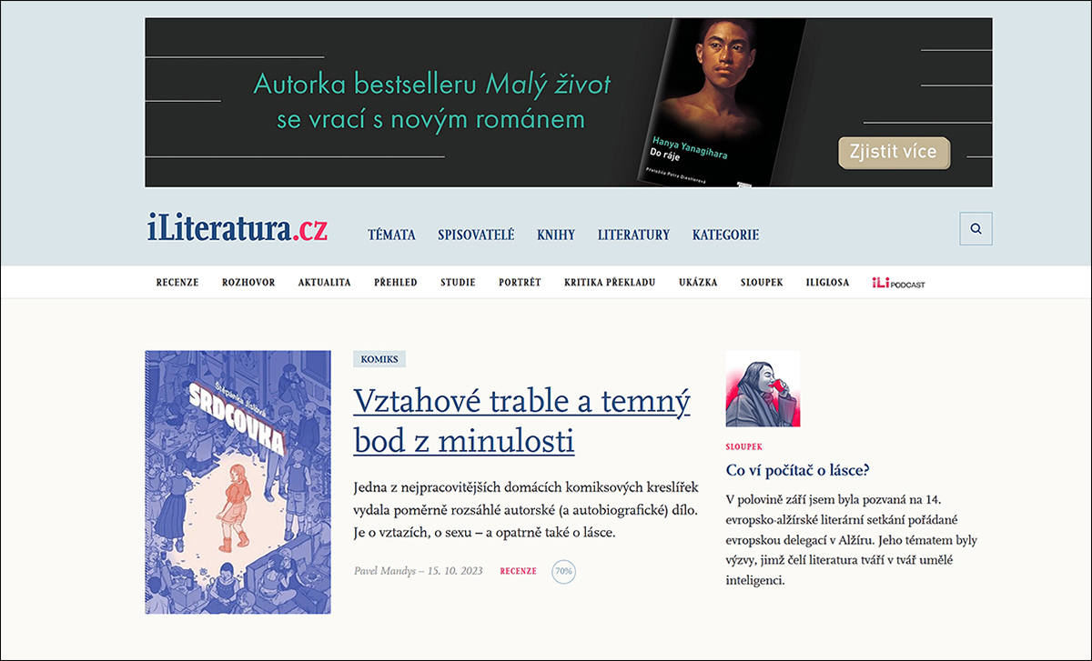 Screenshot titulní strany iLiteratury.cz