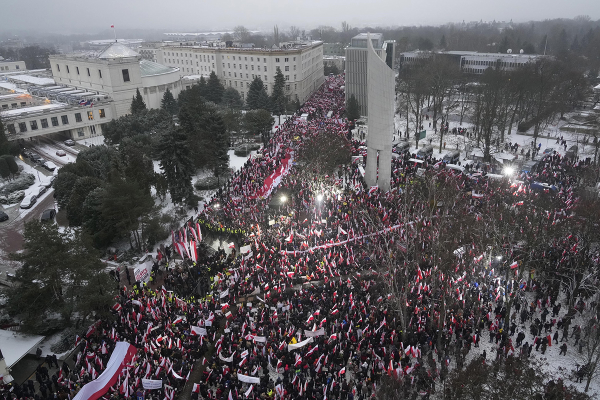 Opoziční demonstrace ve Varšavě 11. ledna 2024
