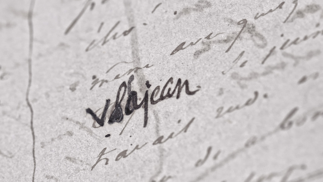 Jean Valjean v rukopisu Les Misérables Victora Huga v cyklu Příběhy rukopisů