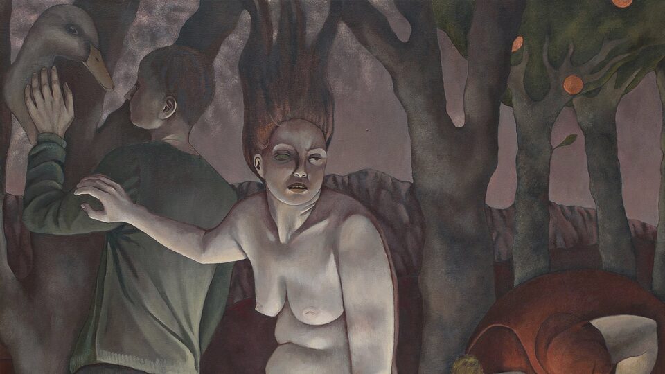 Hunter, Witch and Picker / 2024 / 2035 × 1410 mm / akryl na plátně, autorský rám, dubové dřevo / foto: Matěj Doležel