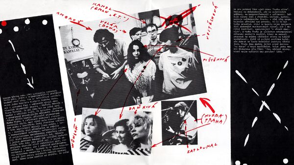 Vnitřní strana dvojitého EP Hudby Praha z roku 1988