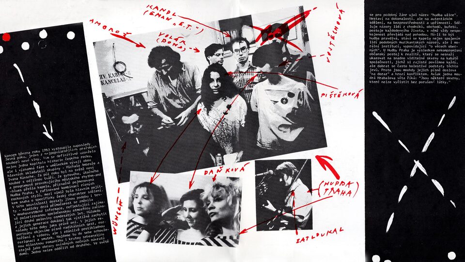 Vnitřní strana dvojitého EP Hudby Praha z roku 1988