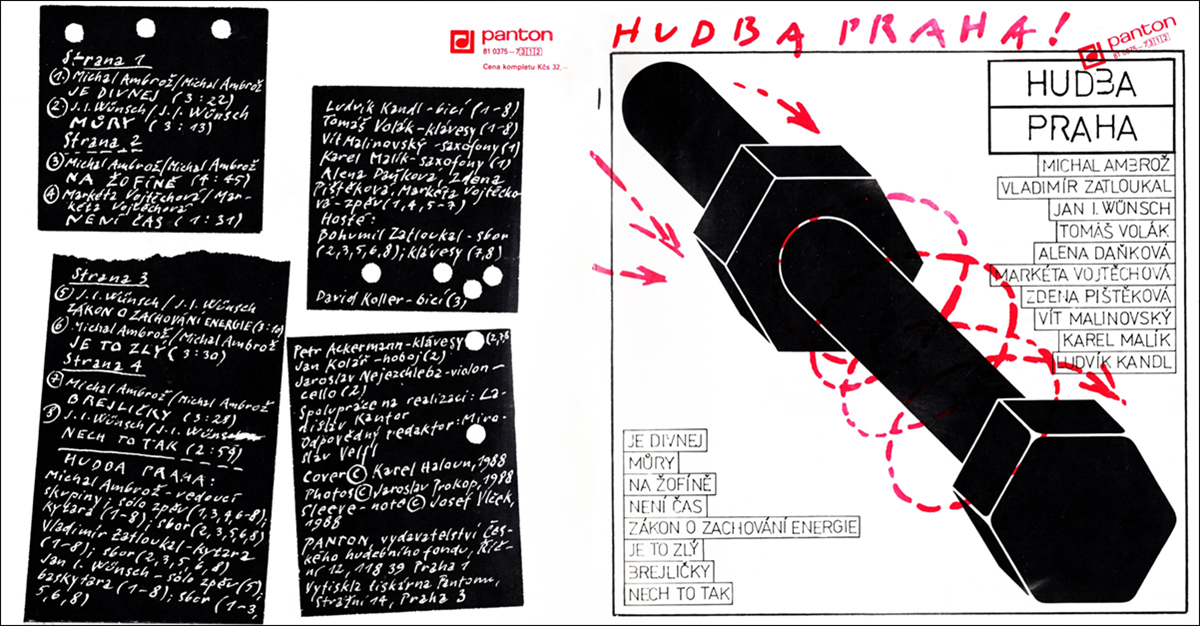Zadní a přední strana dvojitého EP Hudby Praha z roku 1988