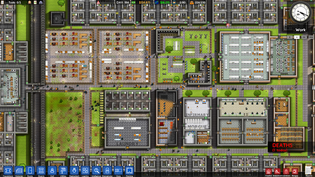 Screenshot ze stavitelské hry Prison Architect